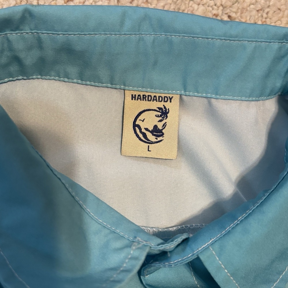 HARDADDY Men's Lg Shirt BigFoot w Taco & Beer at Beach Button Down Short Sleeve - Picture 2 of 7
